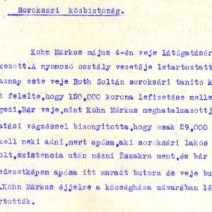 Részlet a „Soroksári közbiztonság.” jegyzőkönyvből- 1920. május 6. (Forrás: MZSL)
